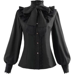 Victorian Blouse Womens Gothic Shirt Vintage Long Sleeve Lotus Ruffle Tops